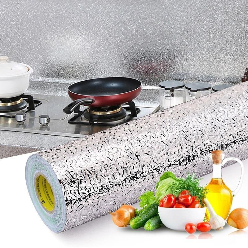 Self-Adhesive Kitchen Oil-Proof Sticker Roll | Waterproof Alluminium Foil Sheet | DIY Wallpaper 45×150cm